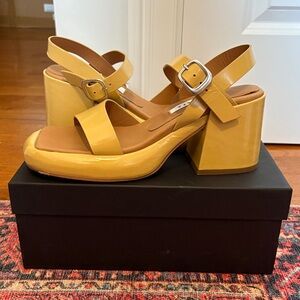 Miista Mustard Block Heel Sandals